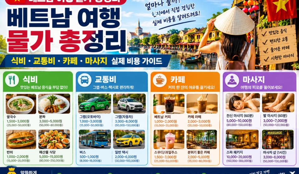 베트남 여행 물가 총정리|식비·교통비·카페·마사지 실제 비용 가이드