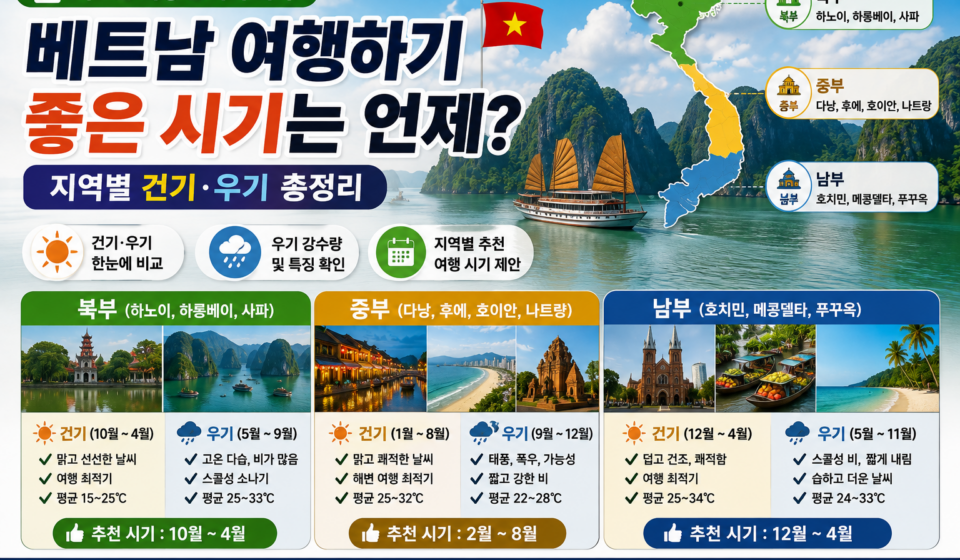 베트남 여행하기 좋은 시기는 언제?|지역별 건기·우기 총정리